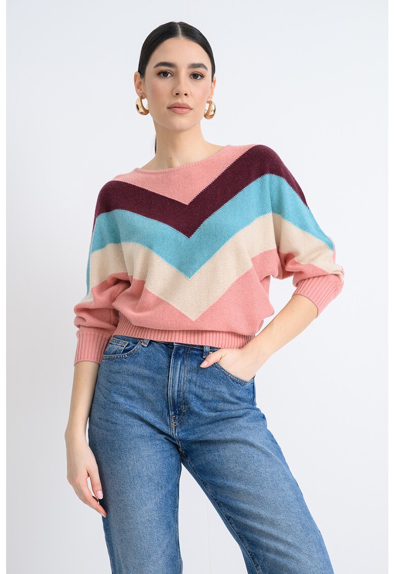 Pulover lejer cu dungi - Albastru deschis/Roz prafuit/Violet pruna