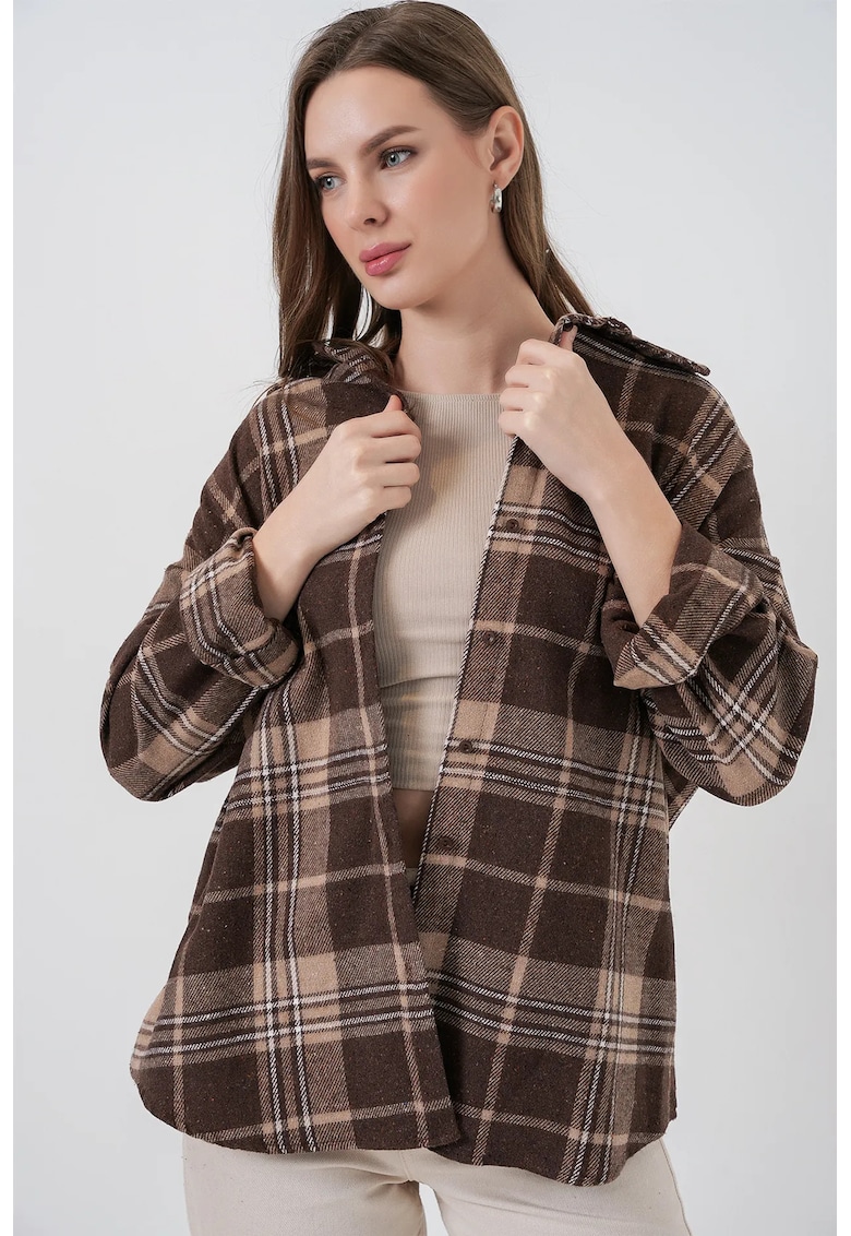 Camasa flanel HiCCUP - Regular Fit - maro mocca - textil