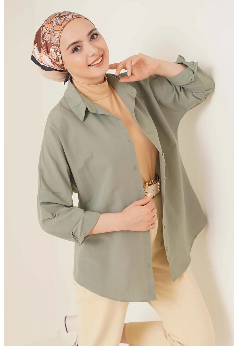 Camasa dama HiCCUP Relaxed Fit bumbac - Verde/Kaki