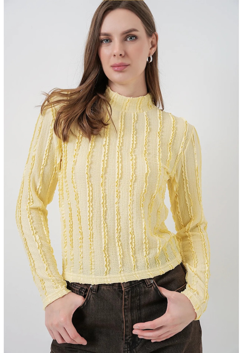 Bluza dama - HiCCUP - Bluza texturata Slim Fit - Galben chihlimbar - Jerseu