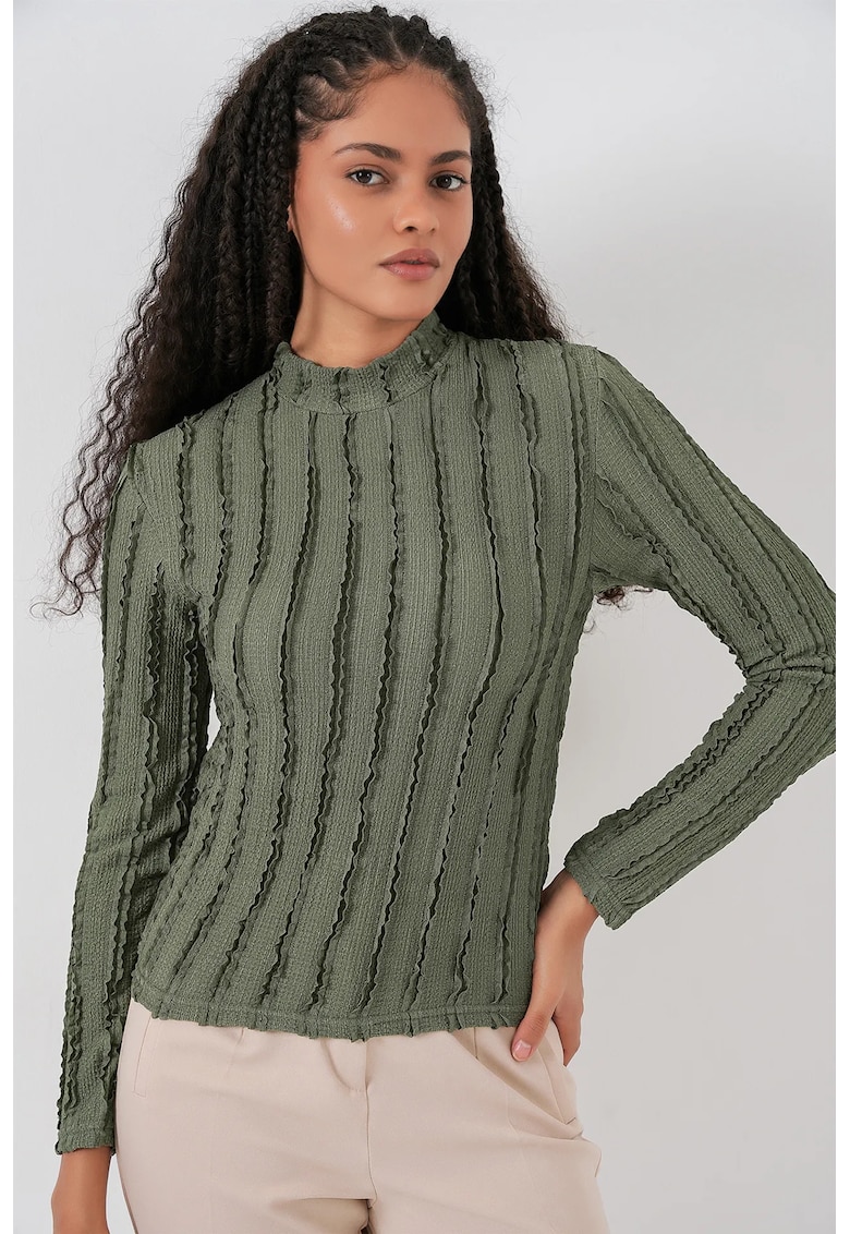 Bluza dama - HiCCUP - Bluza Texturata Slim Fit - Verde Kaki - Jerseu