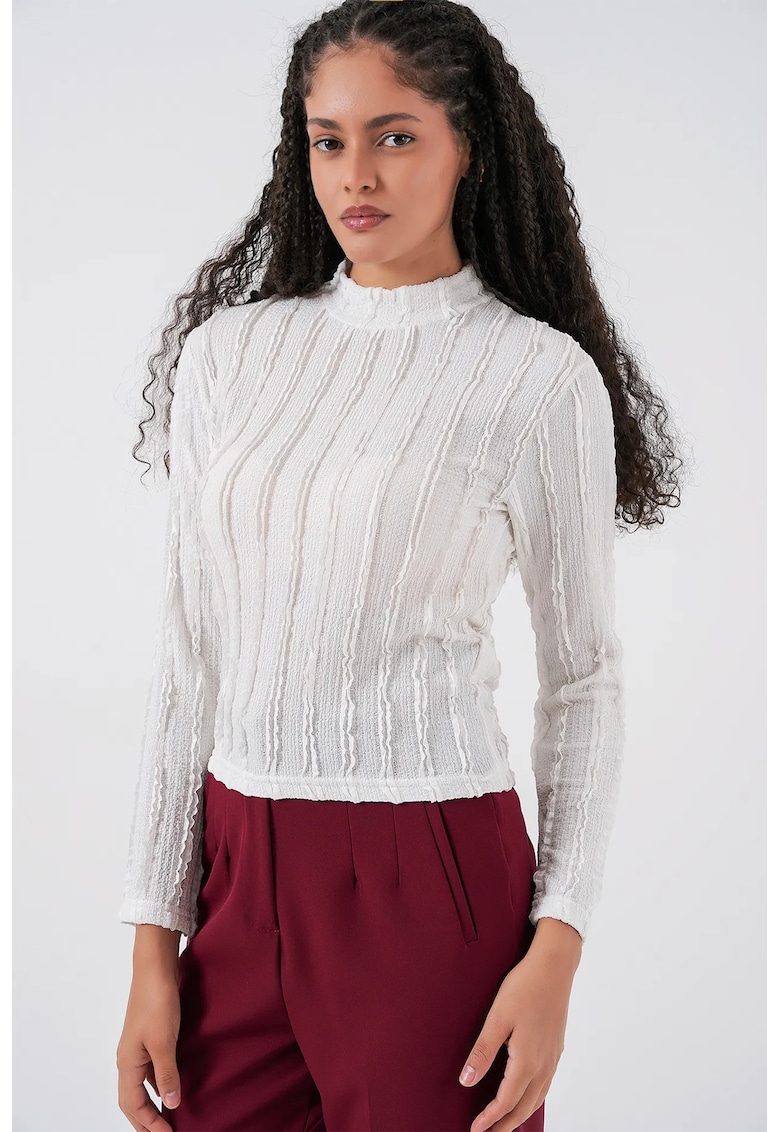 Bluza dama - HiCCUP - Bluza BDART Texturata - Croiala Slim Fit - Alb - Jerseu