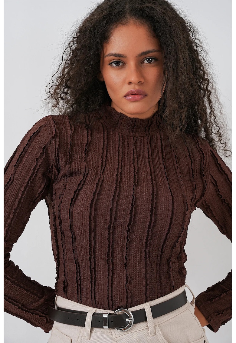 Bluze dama - HiCCUP - Bluza Texturata Slim Fit - Maro Mocha - Jerseu