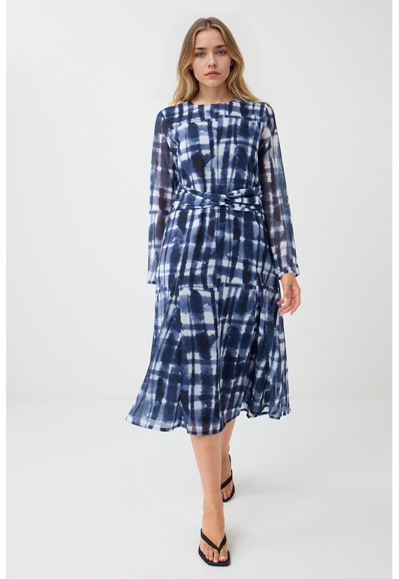 Rochie evazata cu imprimeu grafic - Alb/Bleumarin