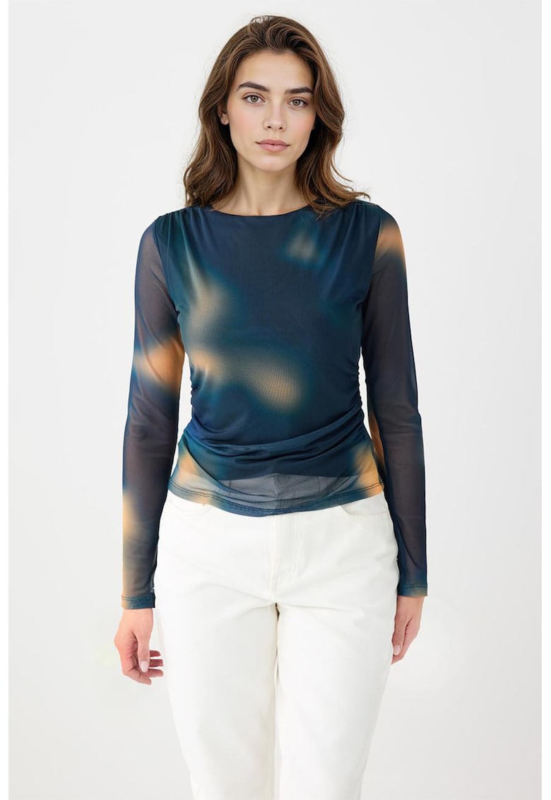 Bluza slim fit cu tul - Roz somon/Verde persan