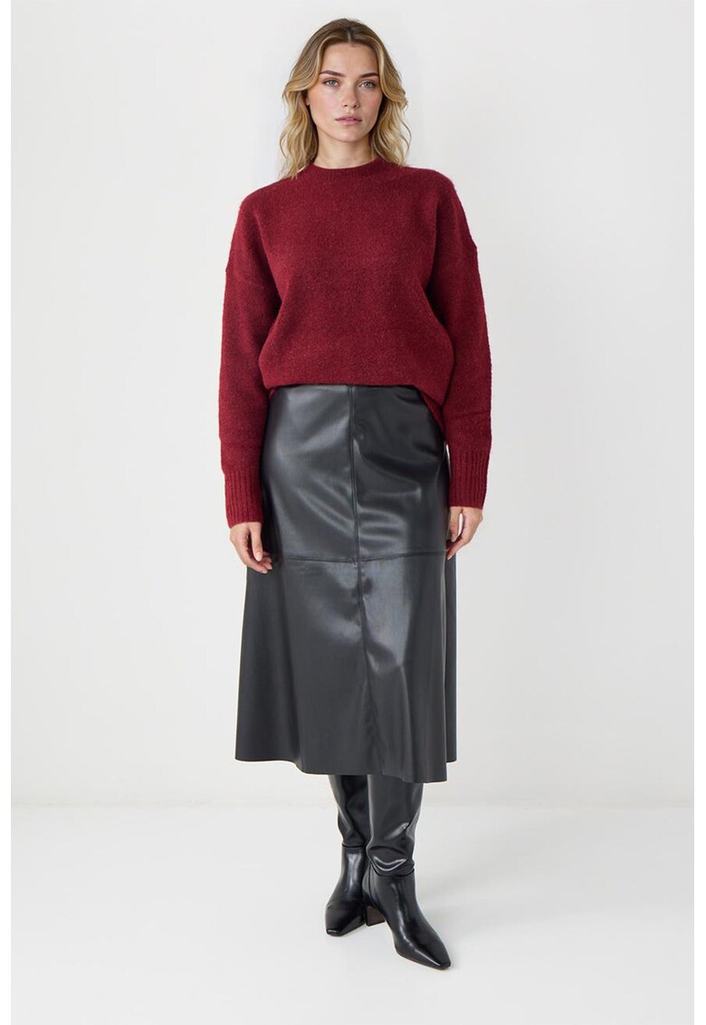 Fusta midi de piele ecologica - Negru