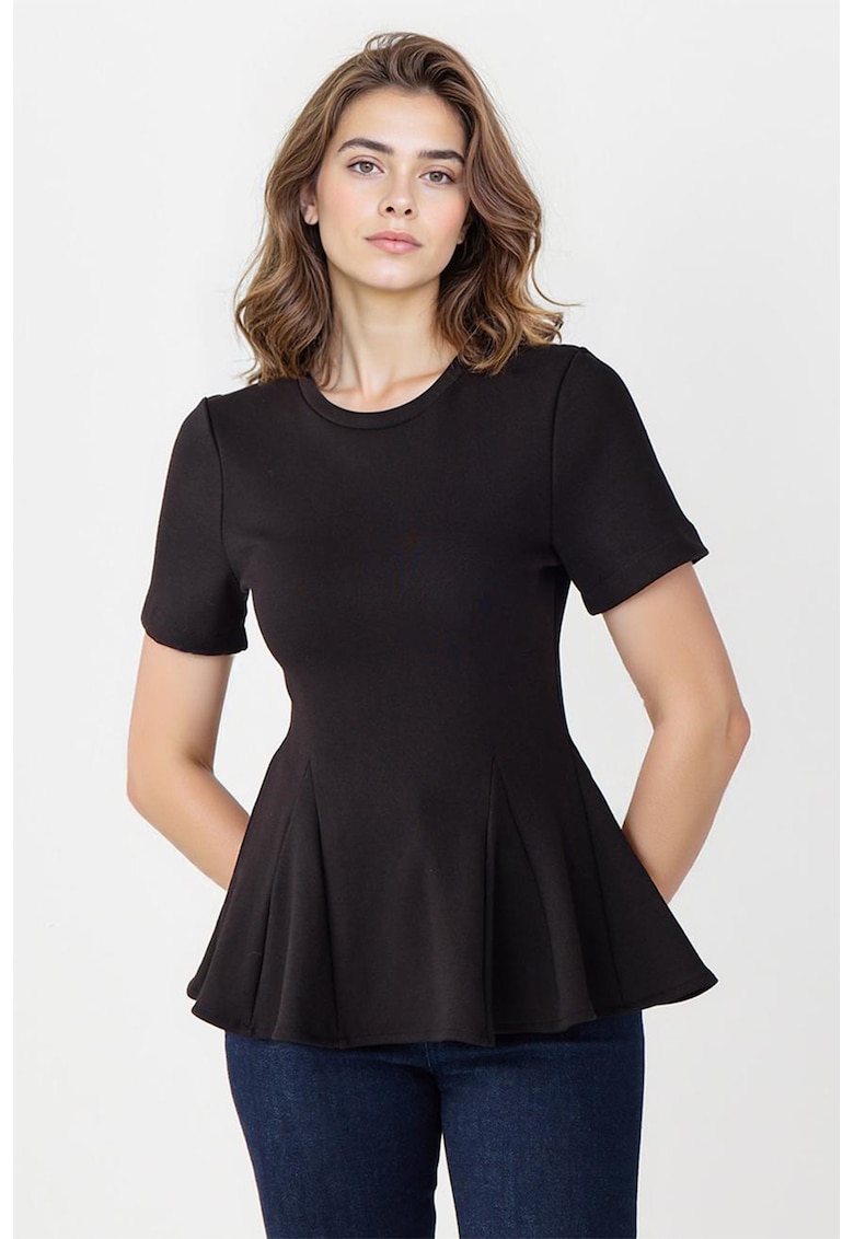 Bluza cu maneci scurte si terminatie peplum - Negru