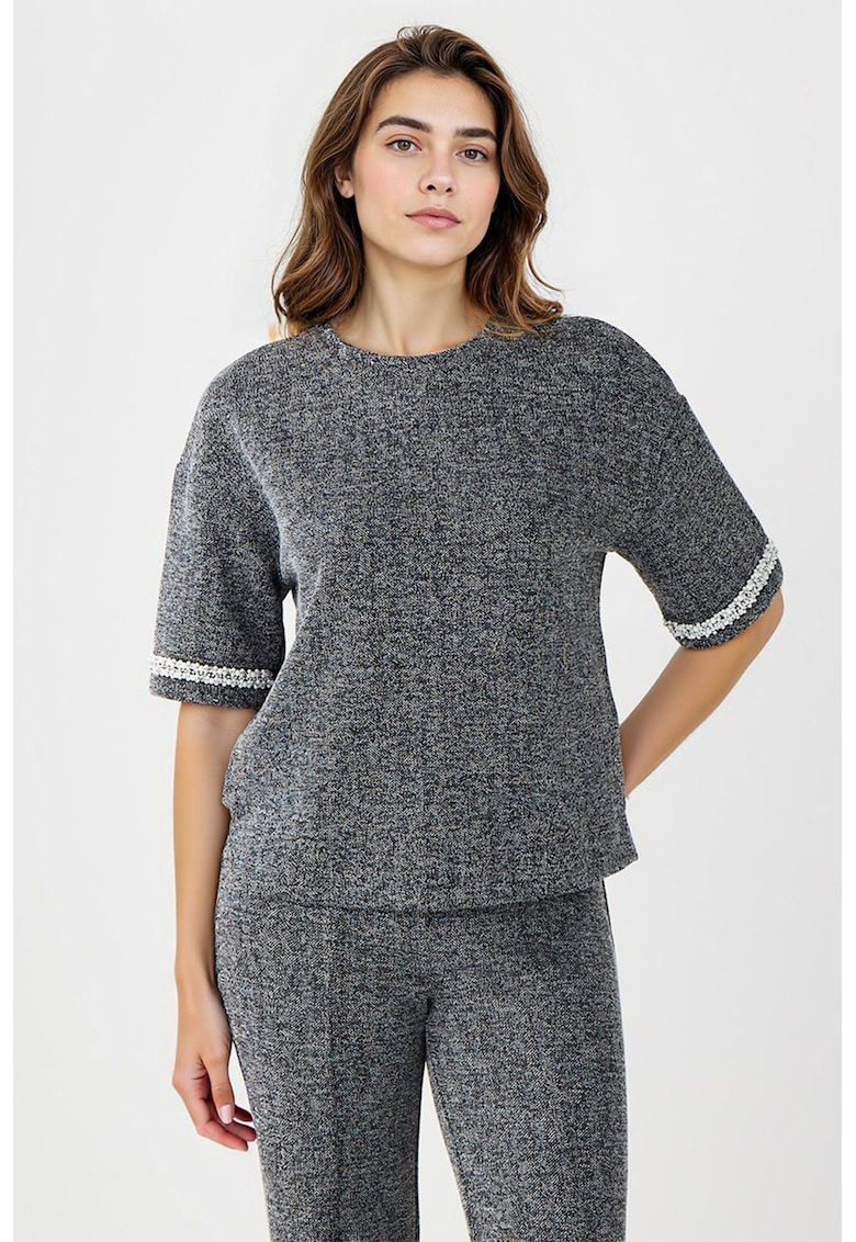 Tricou uni cu aspect texturat - Gri inchis melange
