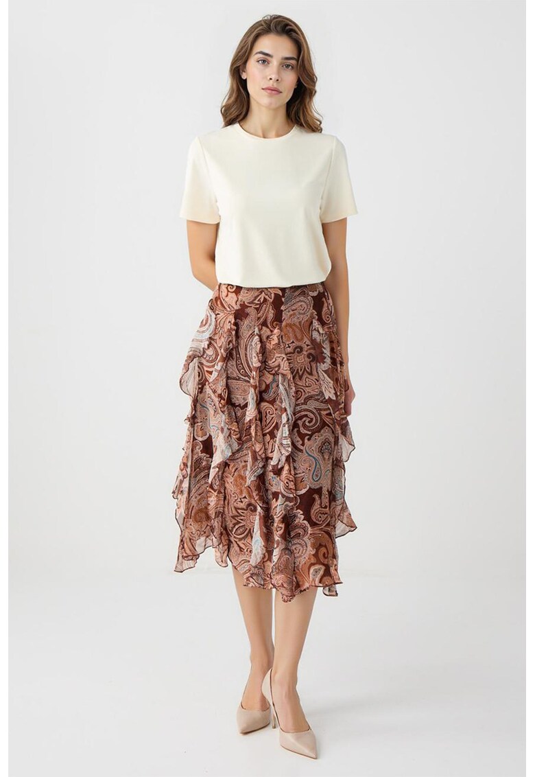 Fusta evazata cu volane - Maro deschis