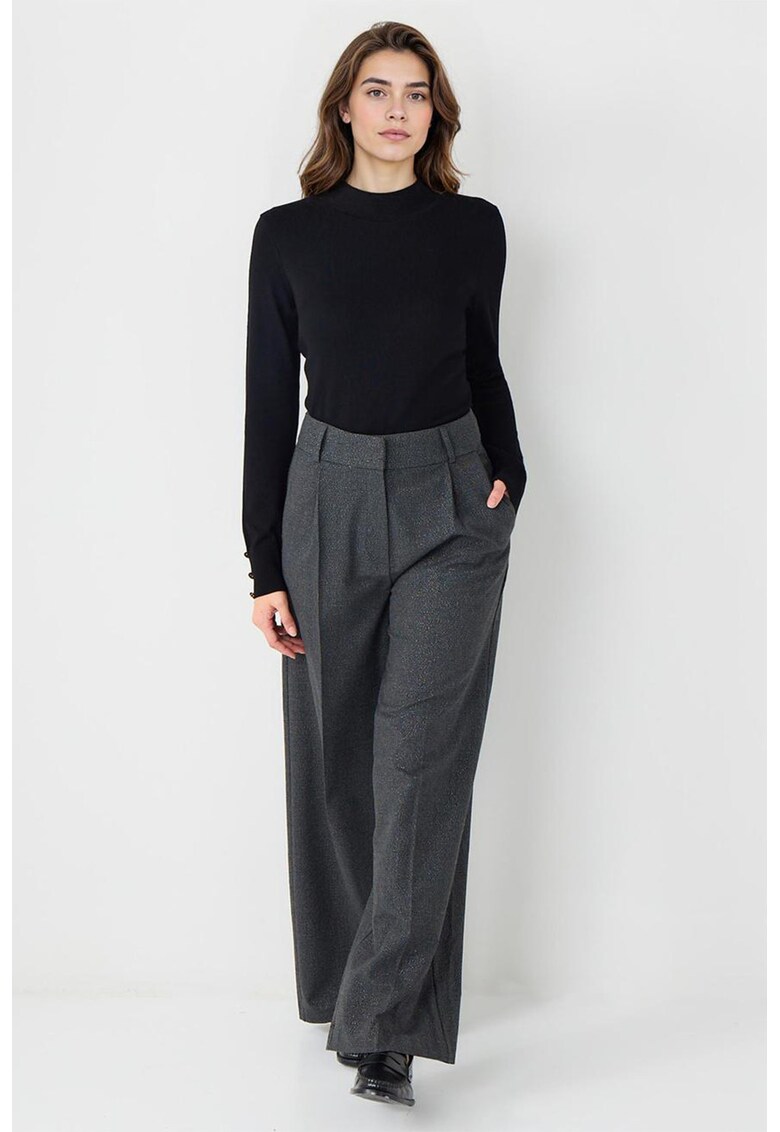 Pantaloni cu croiala ampla si talie inalta - Gri antracit