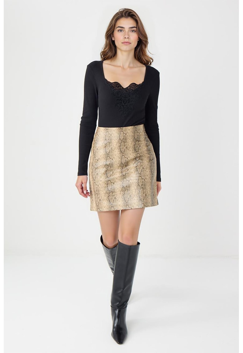 Fusta cu talie inalta si animal print - Maro taupe/Bej deschis