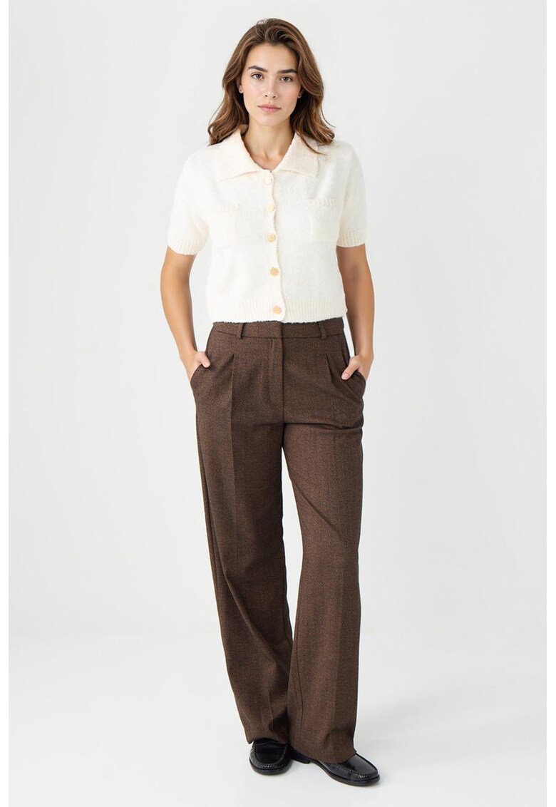 Pantaloni cu croiala ampla si talie inalta - Maro