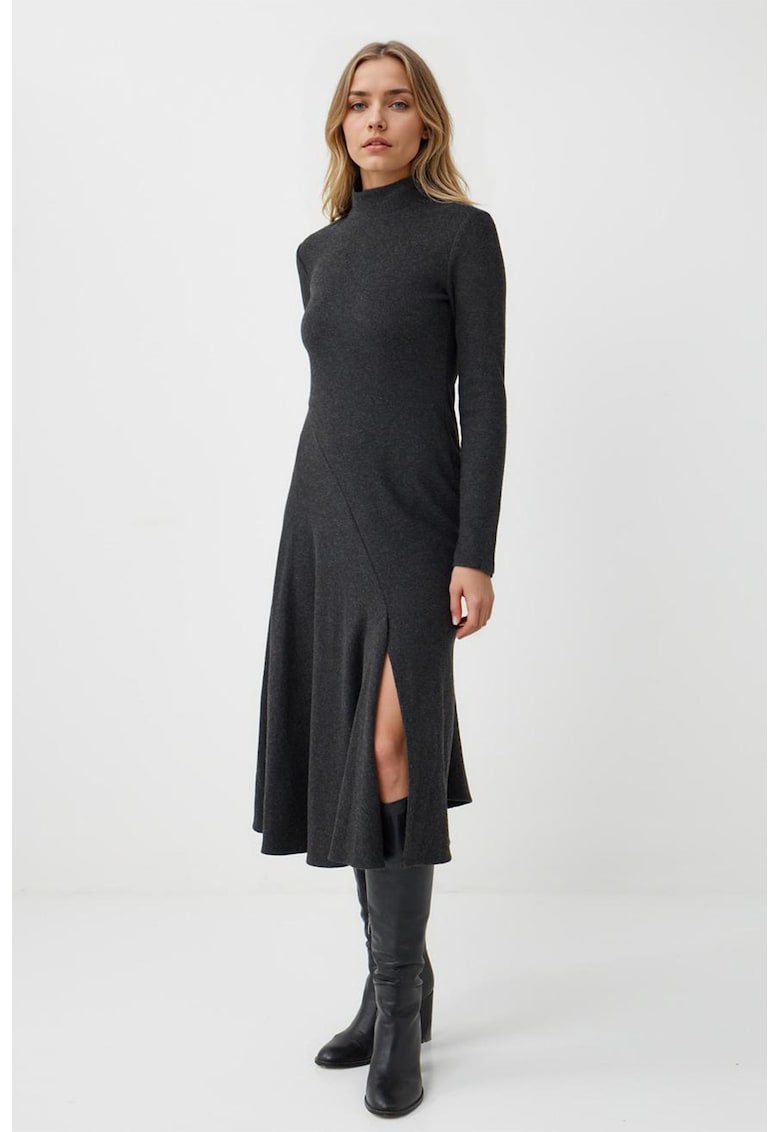 Rochie evazata cu slit frontal - Gri antracit