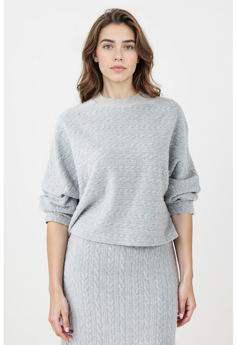Pulover lejer cu decolteu la baza gatului - Gri deschis