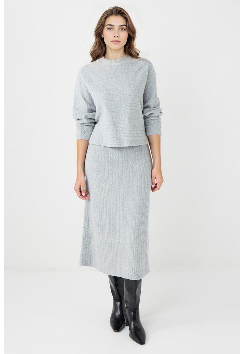 Fusta midi cu model torsade - Gri deschis