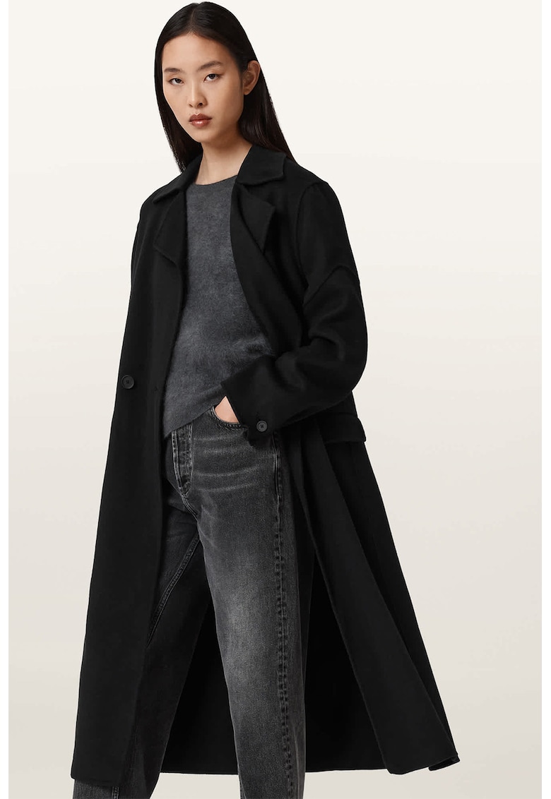 Trenci lung din amestec de lana cu nasturi Sellma