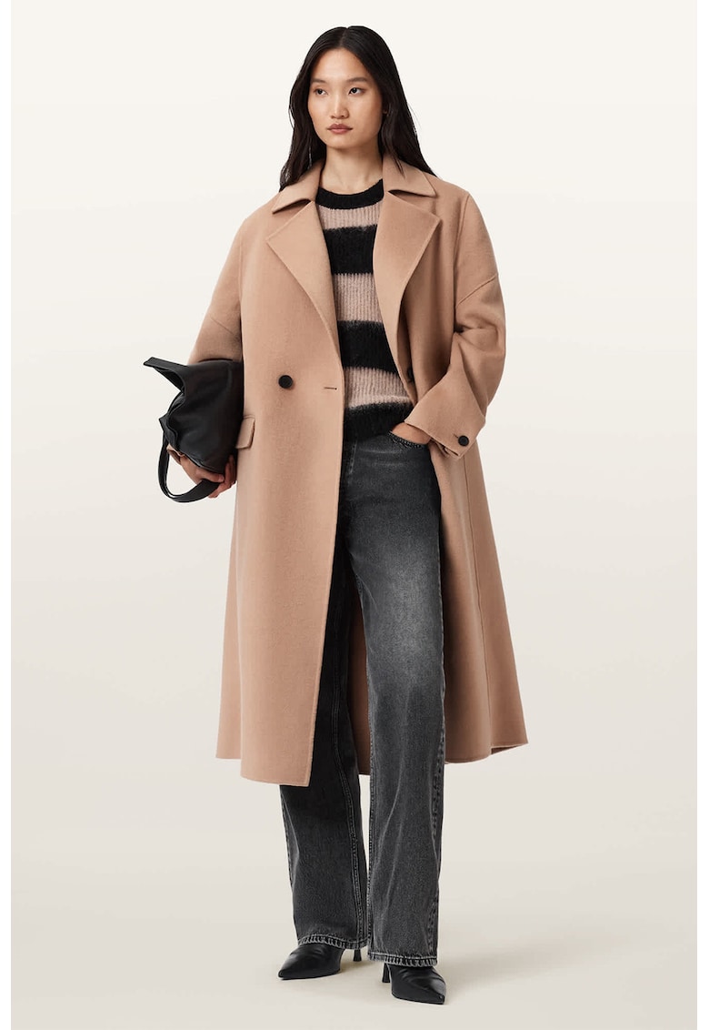 Trenci lung din amestec de lana cu nasturi Sellma