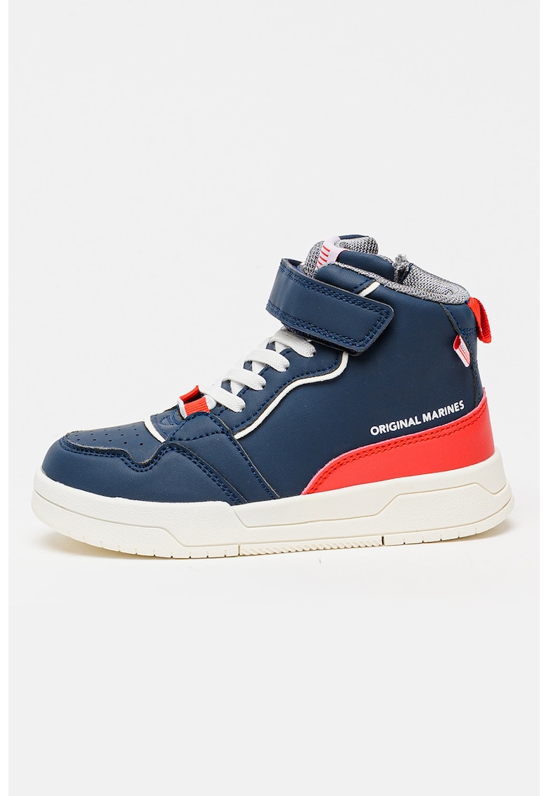 Pantofi sport mid-high din piele ecologica cu garnituri contrastante - Rosu/Alb/Bleumarin