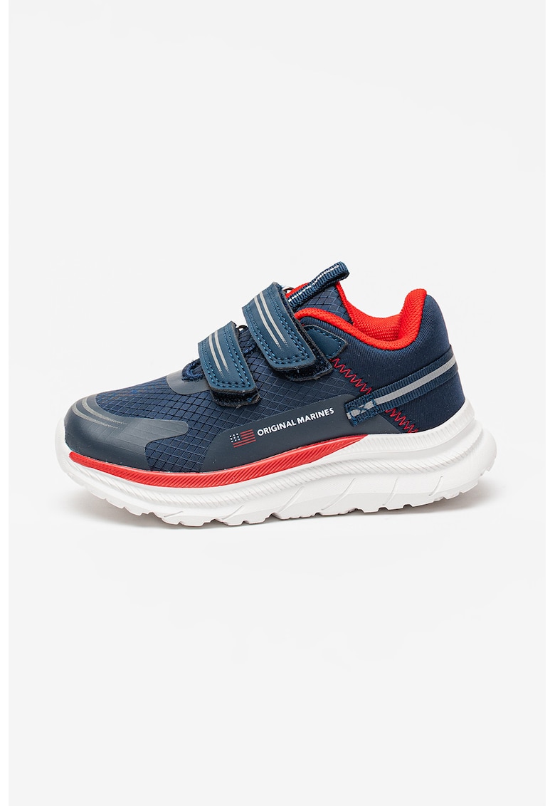 Pantofi sport wedge cu detalii reflectorizante si velcro - Rosu/Bleumarin