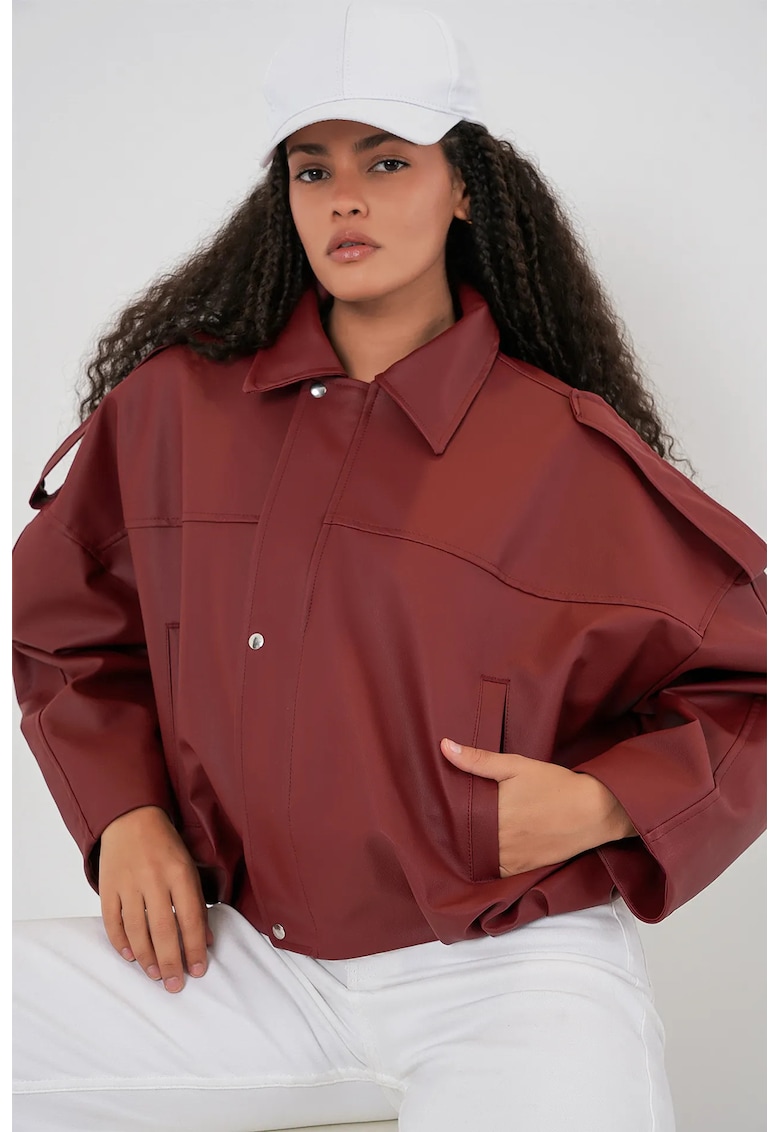 Jacheta dama - HiCCUP - Supradimensionata - Caramiziu - Textil