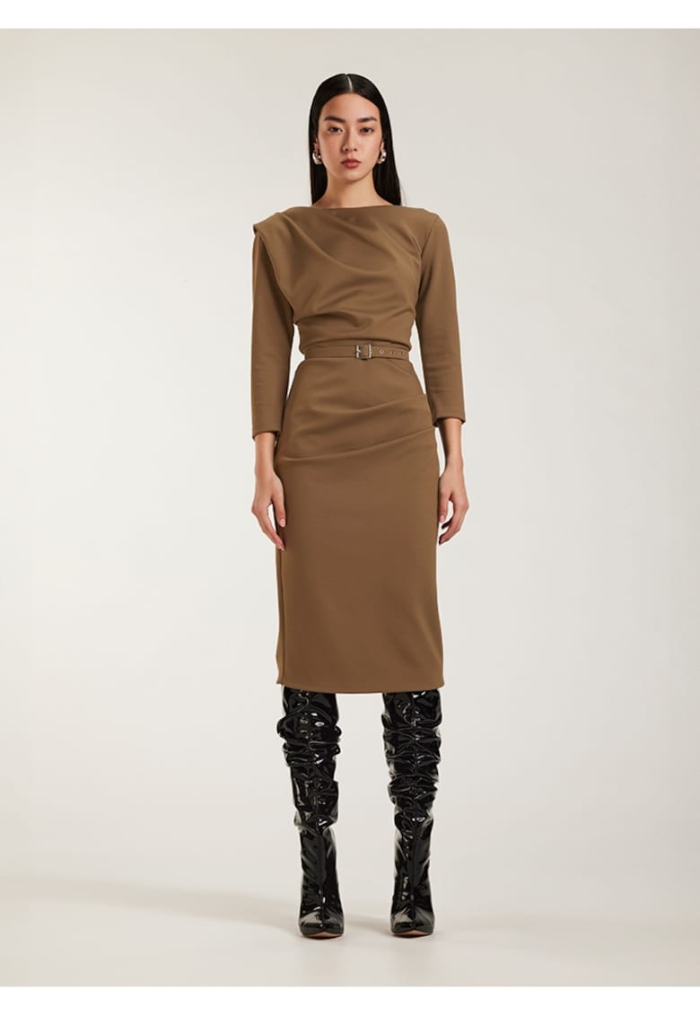Rochie conica midi cu drapaje pe bust Ibis