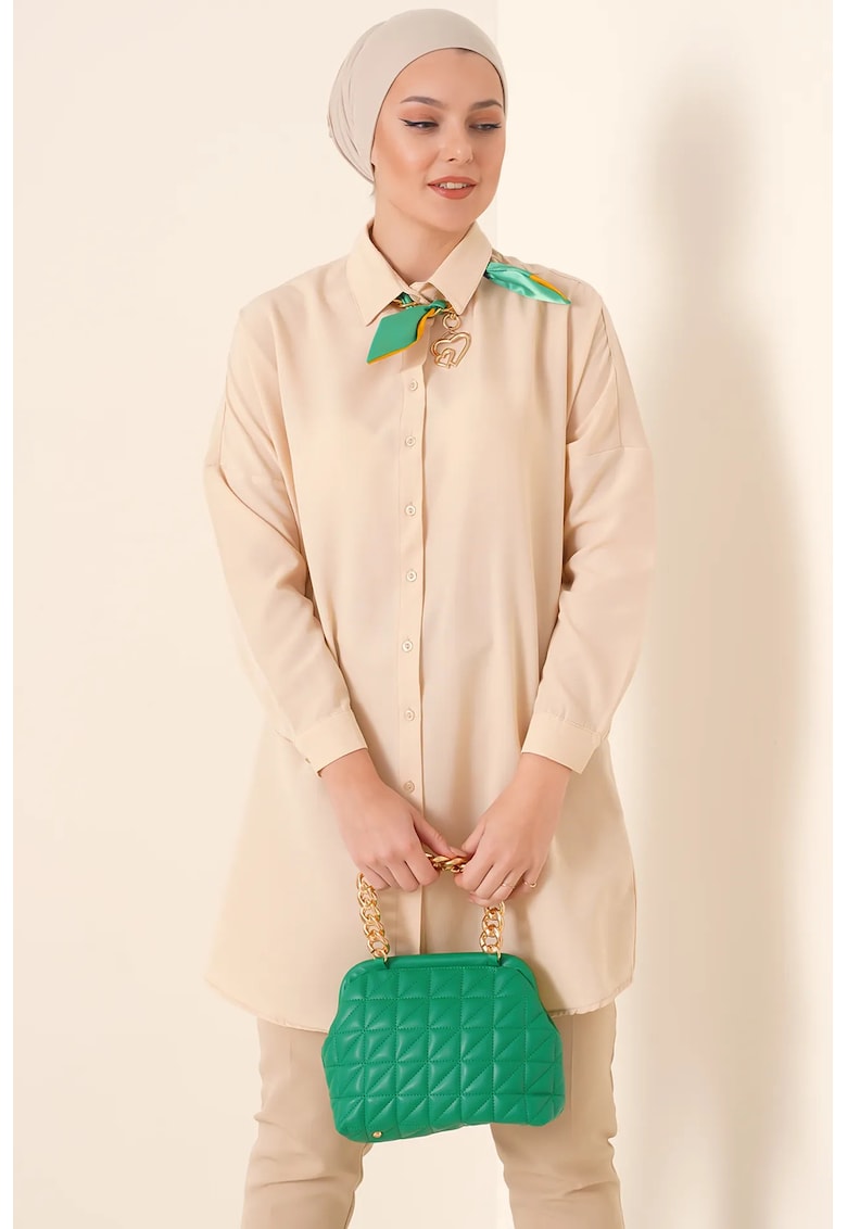 Bluza dama - HiCCUP - camasa lunga - bej natural - textil