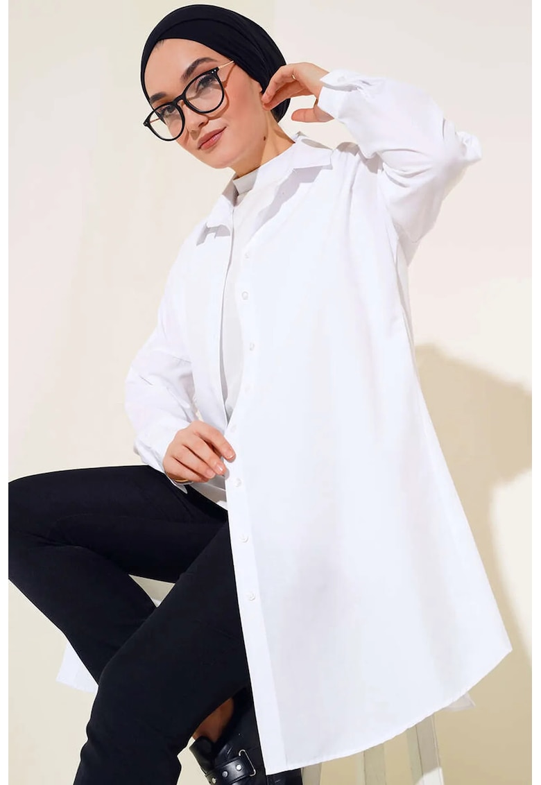 Camasa lunga alb - textil - 70% bumbac - 30% poliester -