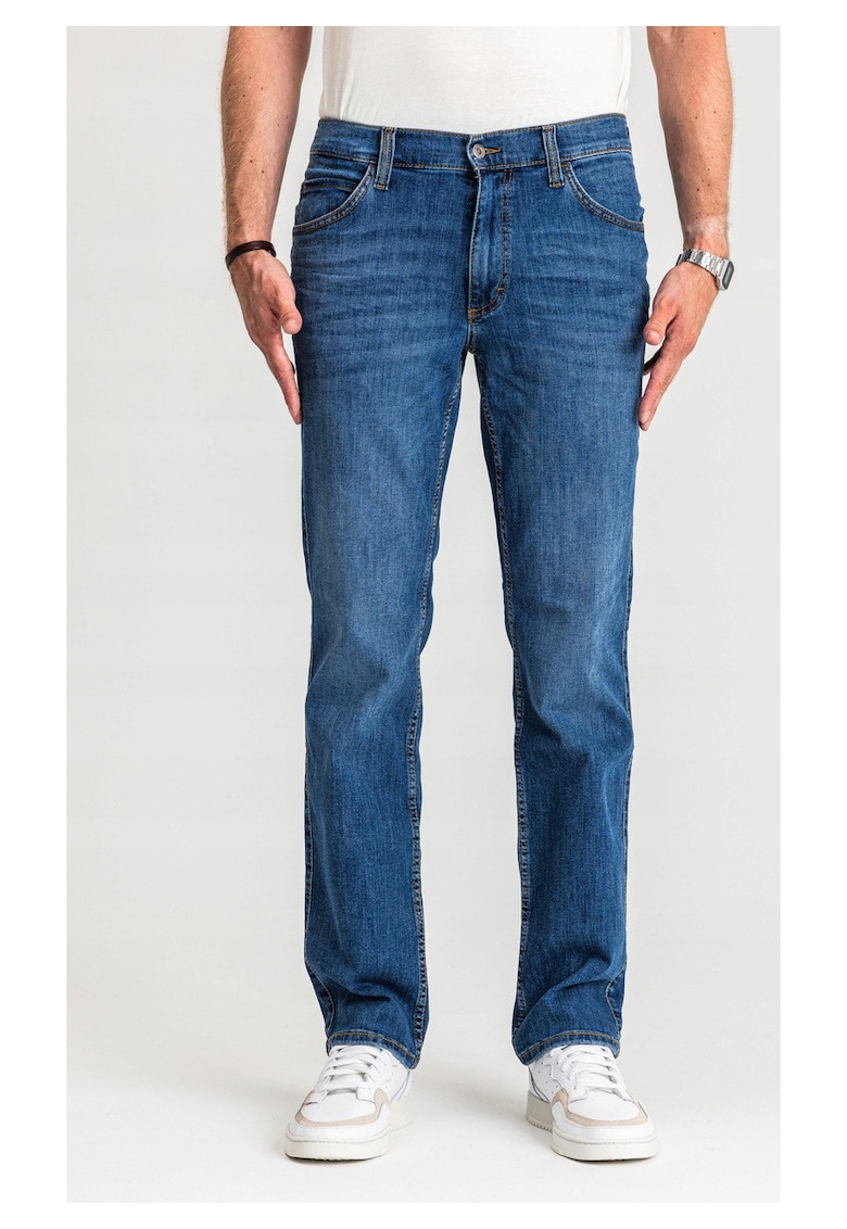 Blugi Barbati - Tramper Straight - Talie Medie - 100% Bumbac - Fermoar - Lungi - 5 Bunzuare - Albastru