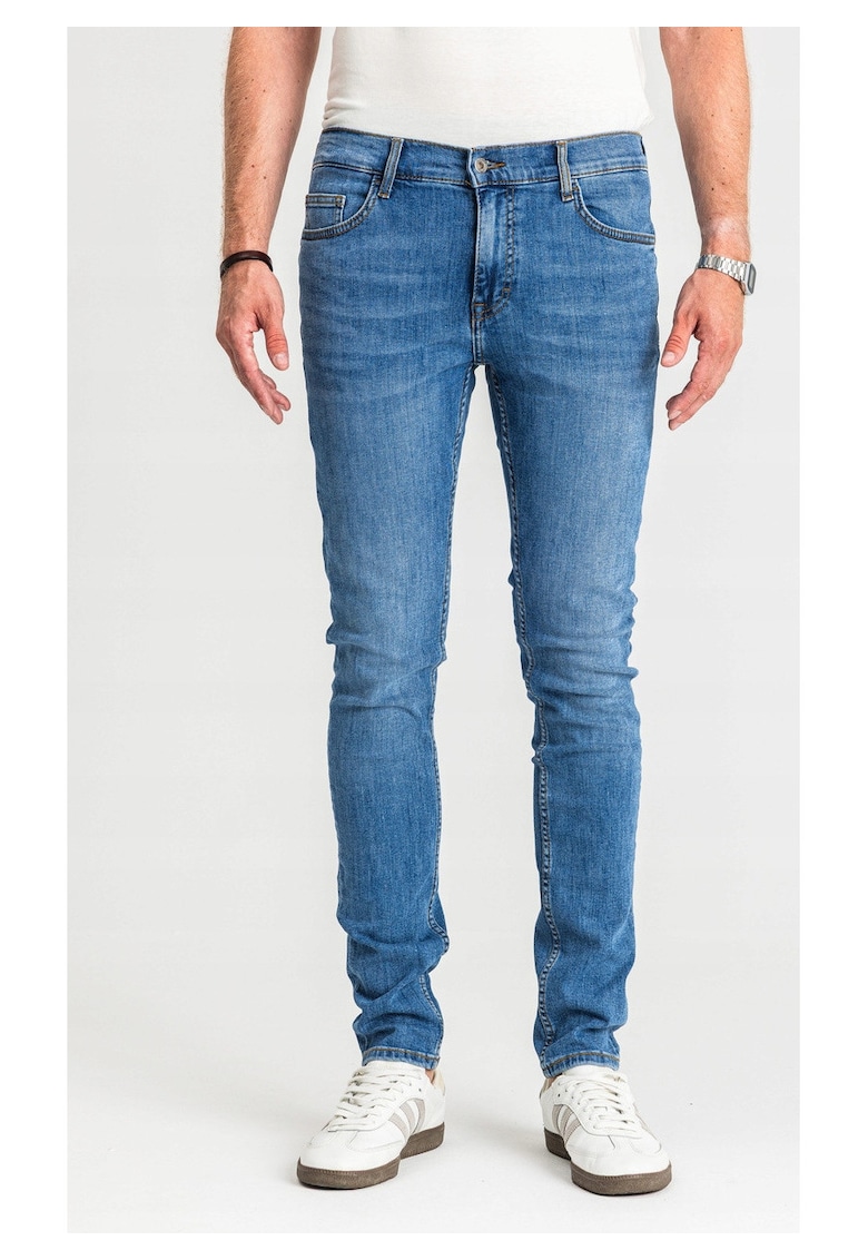 Blugi Barbati - Frisco - Talie Medie - 100% Bumbac - Fermoar - Lungi - 5 Bunzuare - Albastru - Albastru