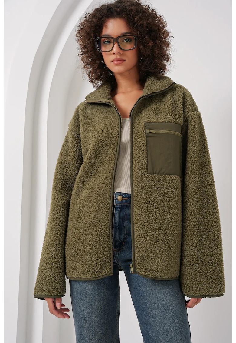 Palton dama - supradimensionat - verde khaki - textil