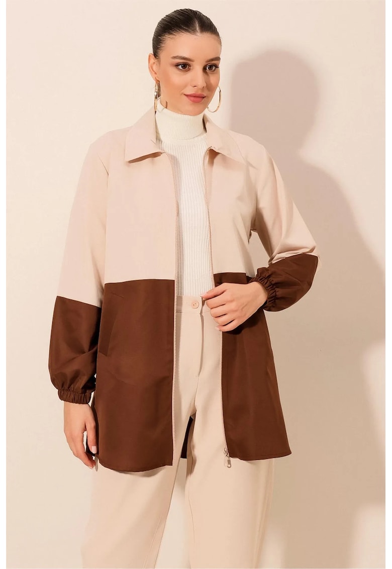 Jacheta dama HiCCUP - trench cu fermoar - maro moca - textil