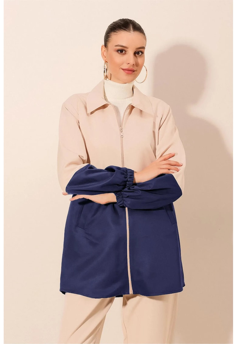 Palton dama HiCCUP - trench colorat cu fermoar - bleumarin - textil