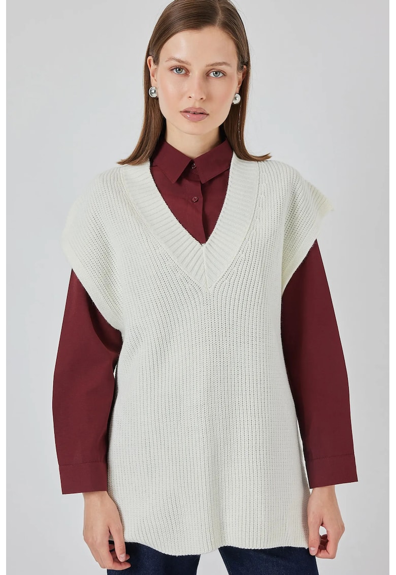 Pulover dama - vesta tricotata lejera - tricot - Alb -