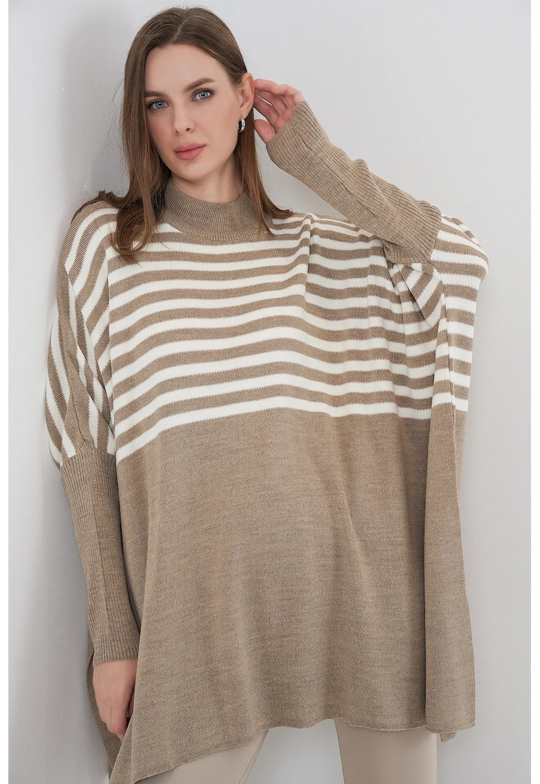 Pulover dama - BigDart - pulover lejer cu guler pe jumatate - tricot - Bej Natural -