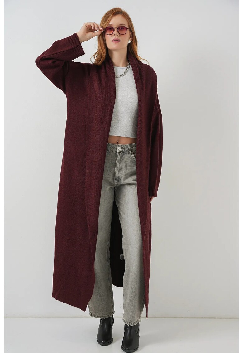 Pulover dama - cardigan lung - tricot - Rosu Burgund -