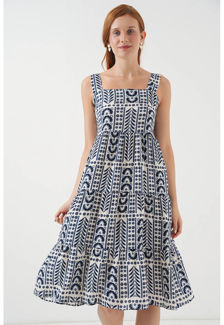 Rochie Midi - HiCCUP - model cu guler patrat - crem natural - textil