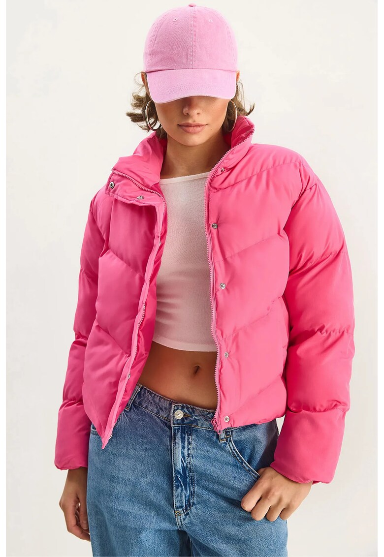 Geaca Puffer roz garofa - textil
