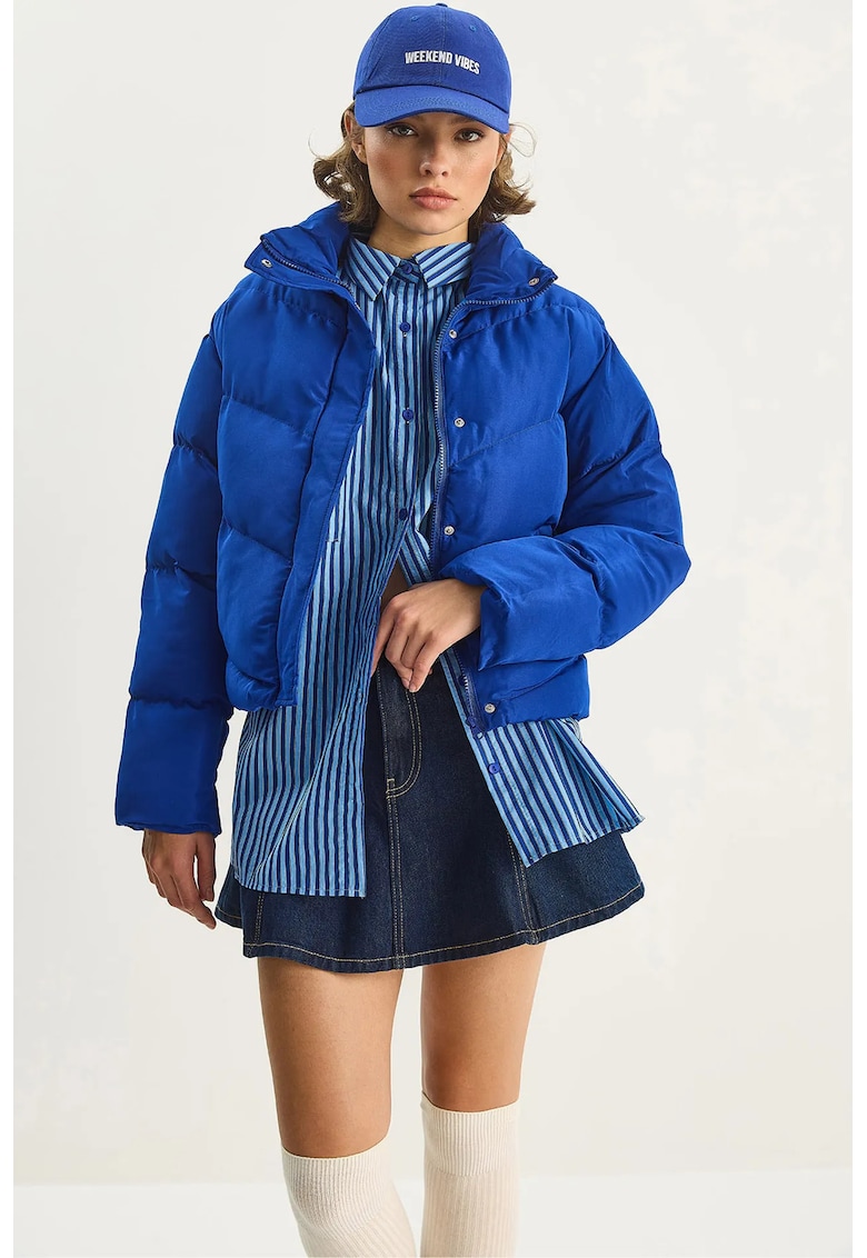 Geaca puffer matlasata - albastru marocan - textil