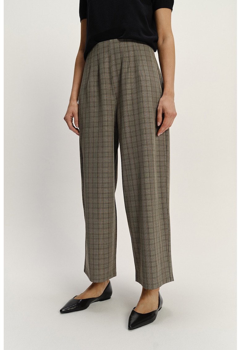 Pantaloni in carouri cu croiala ampla - din amestec de modal