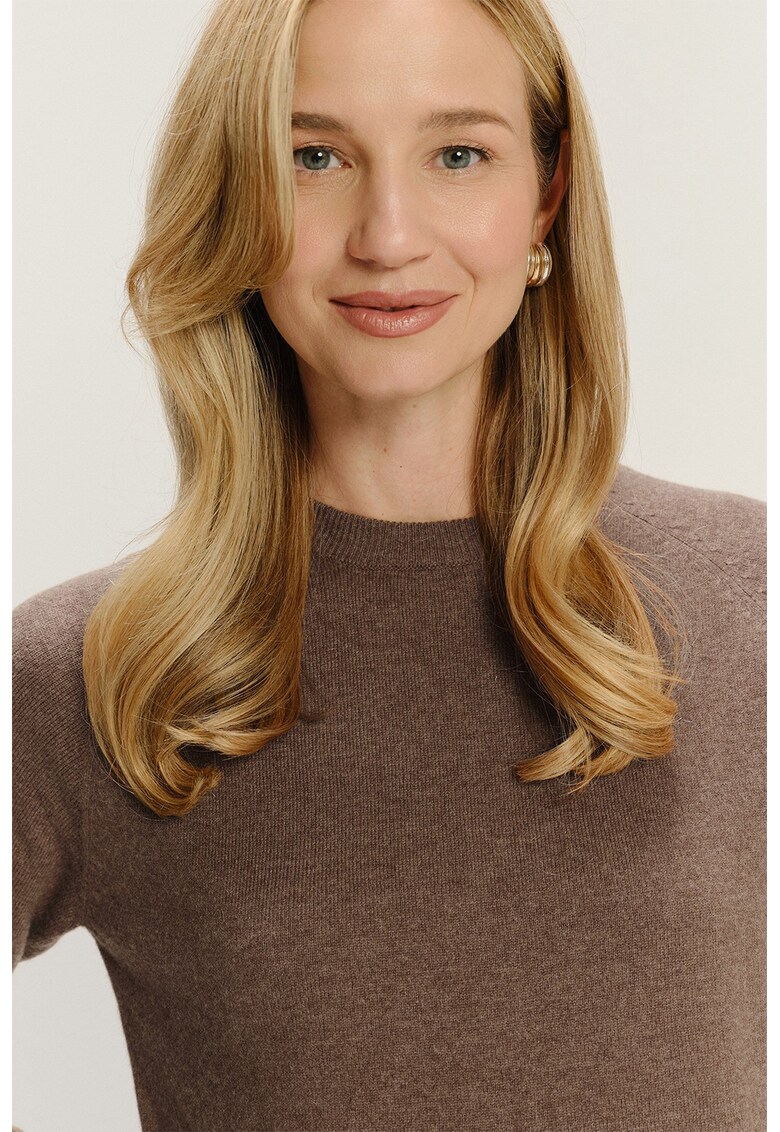 Pulover uni cu decolteu la baza gatului - Maro melange