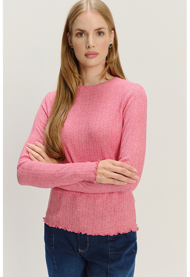 Pulover uni cu decolteu la baza gatului - Roz pastel