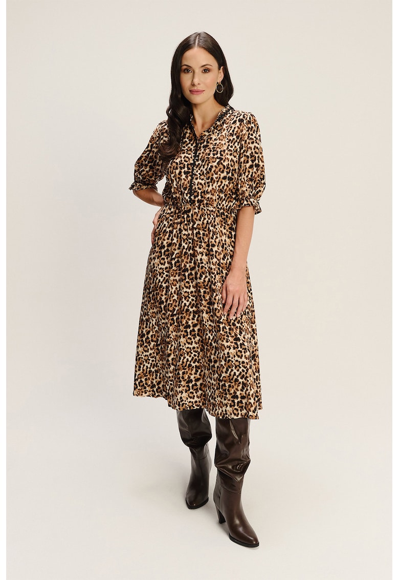 Rochie din amestec de modal cu animal print si maneci medii