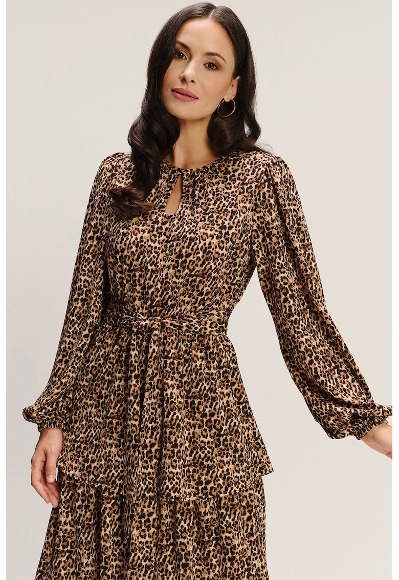 Rochie stratificata din amestec de modal cu animal print