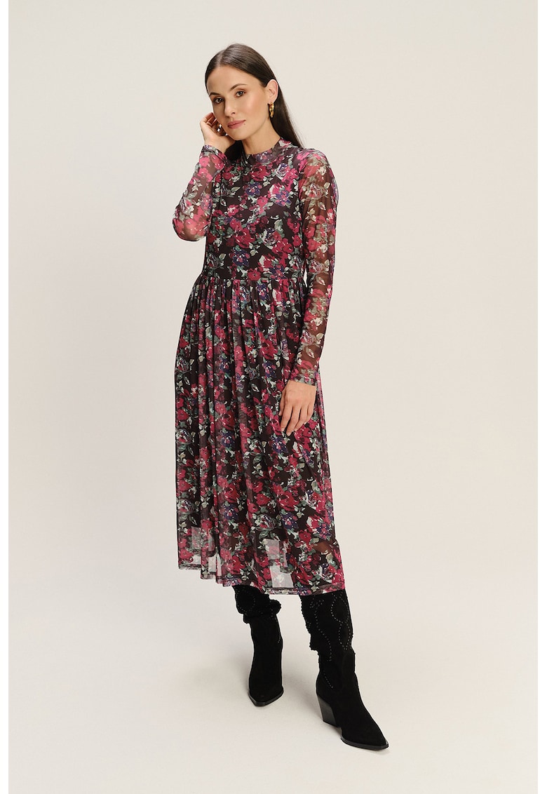 Rochie midi din amestec de modal cu model floral