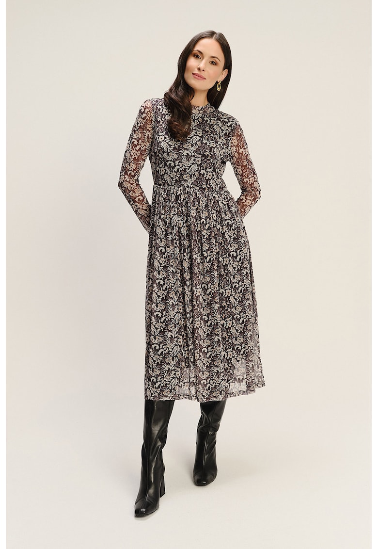 Rochie midi din amestec de modal cu model floral