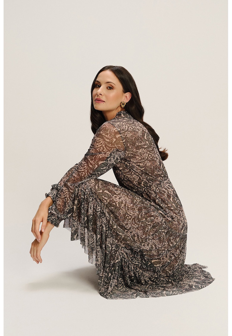 Rochie din amestec de modal cu imprimeu si terminatie cu volane