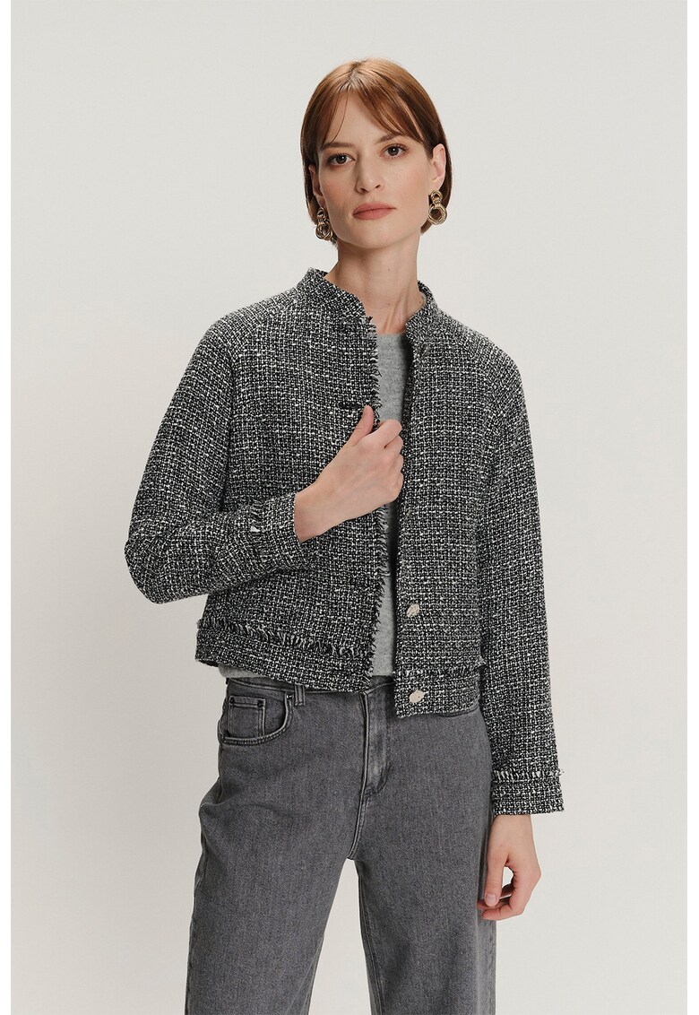 Palton scurt uni din tuid - Alb/Negru