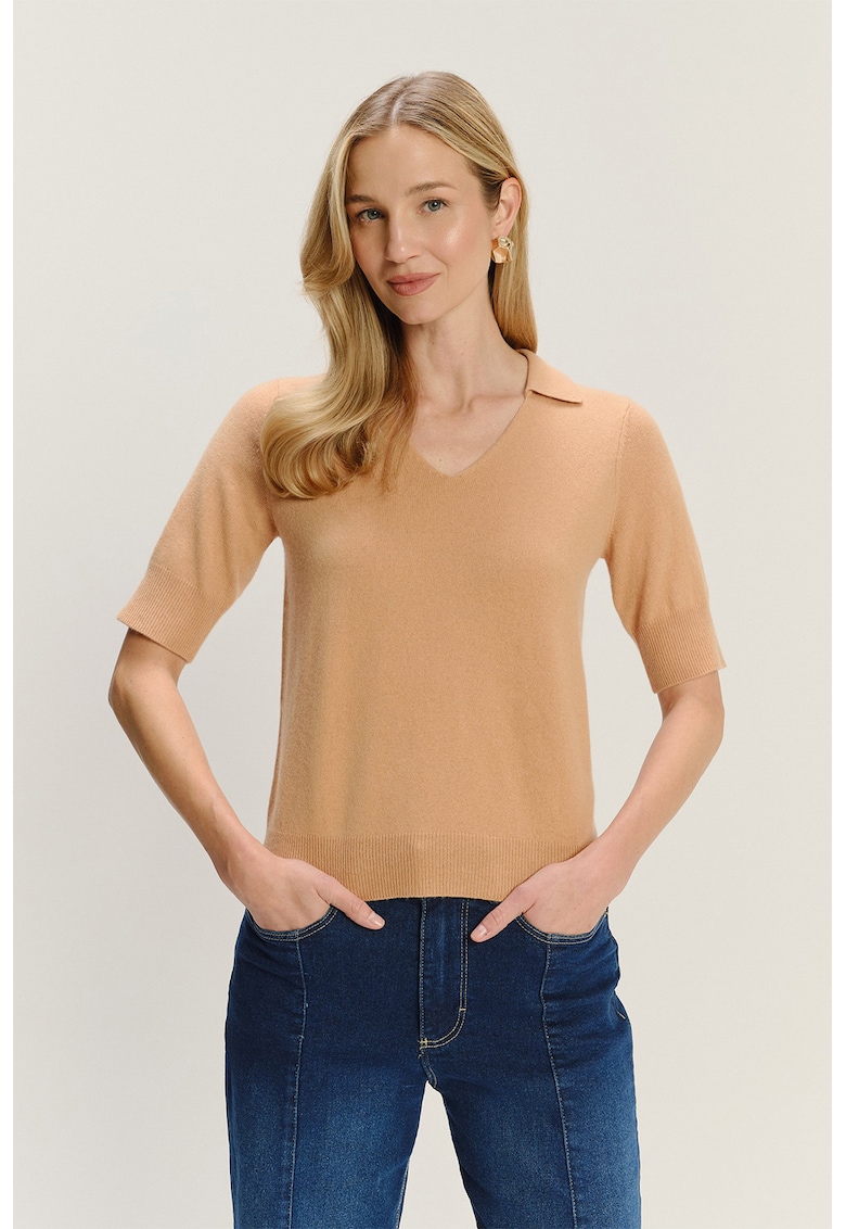 Pulover din amestec de lana cu maneci scurte