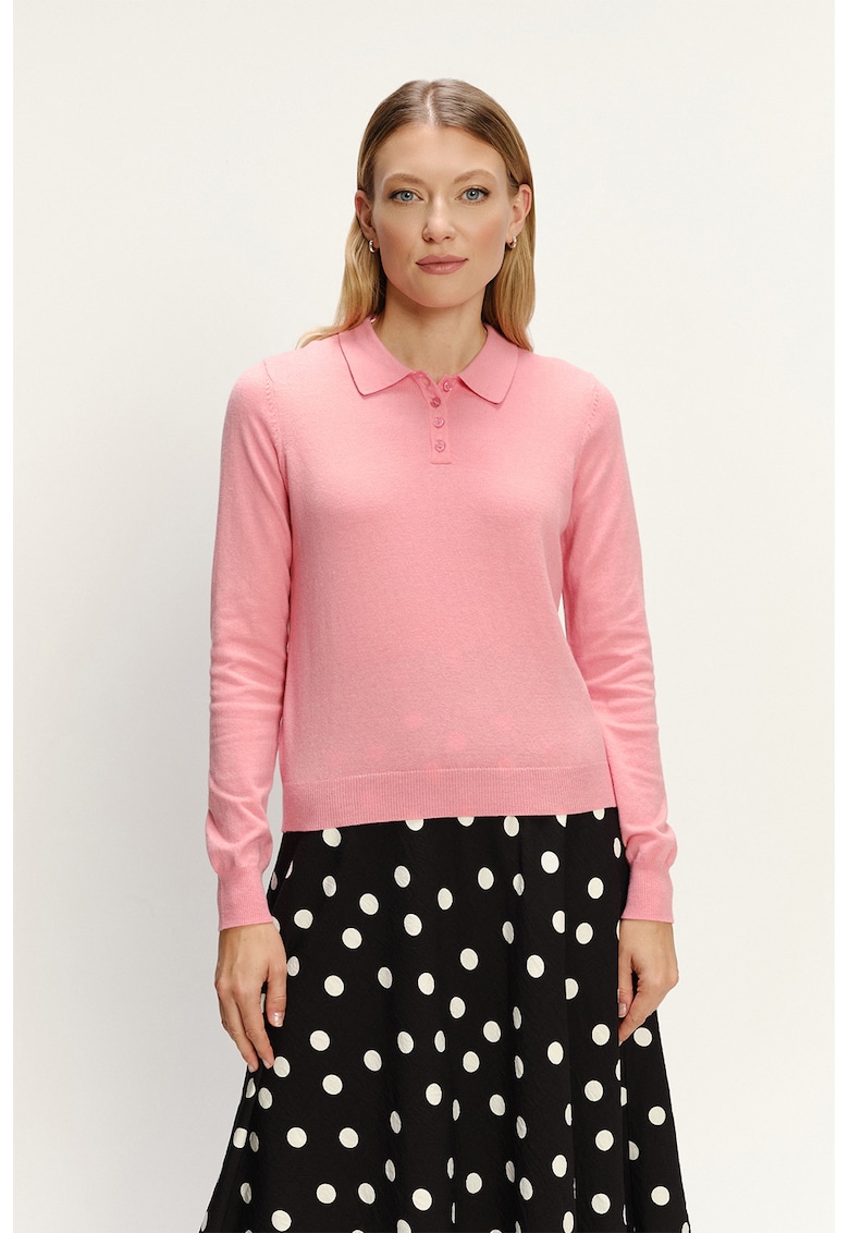 Pulover din amestec de bumbac cu fenta cu nasturi