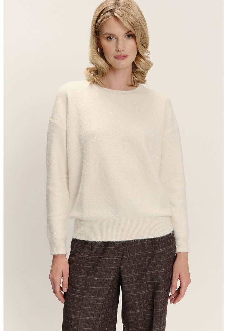 Pulover uni cu decolteu la baza gatului - Alb murdar